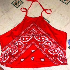 red bandana crop top